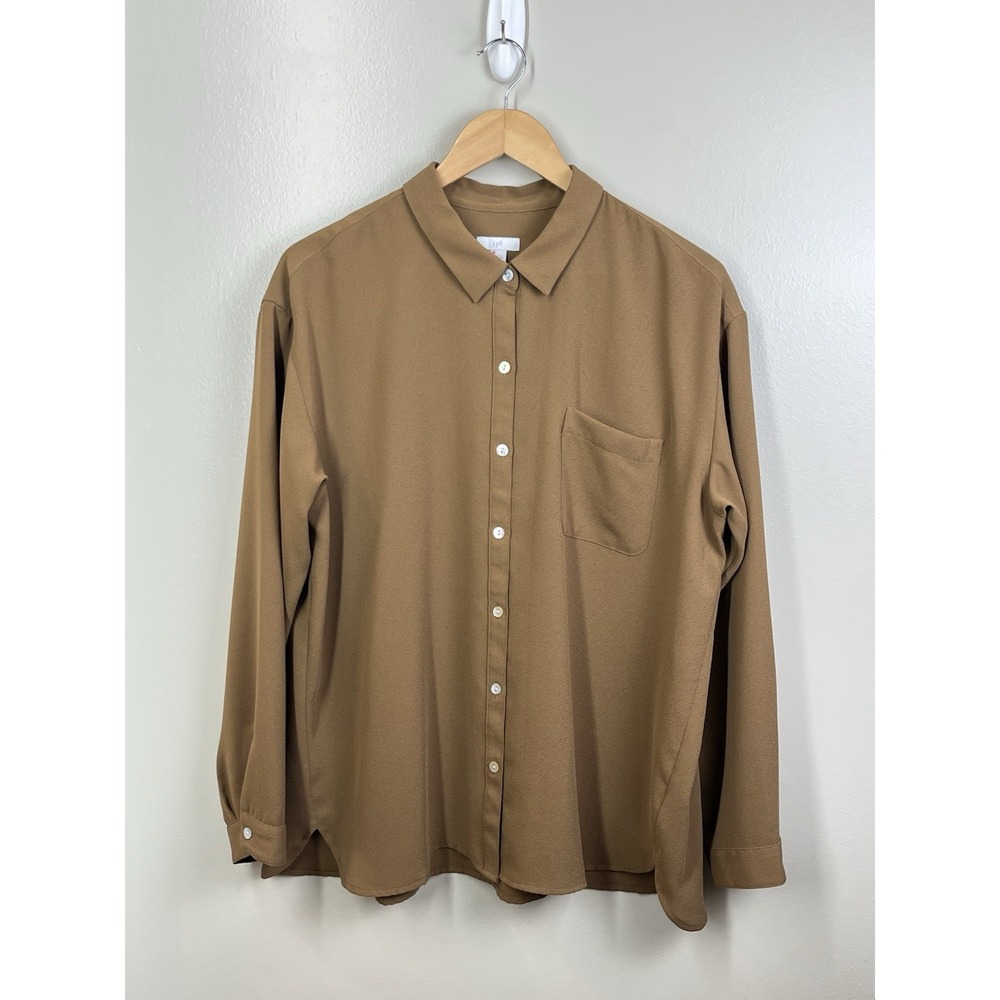 J.Jill Blouse Top Womens Lg Button Front Brown Minimalist Classic Autumn Preppy